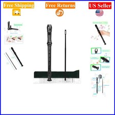 Black German-Style C Key 8-Hole Recorder for Beginners, 3-Piece with Accessories