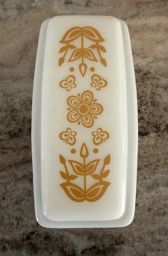 Vintage Pyrex Butterfly Gold Butter Dish