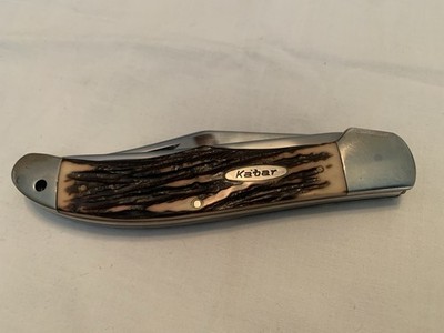 OLD Kabar Vintage 1184 2 Blade Large Folding Knife Stag Handles In Green Box