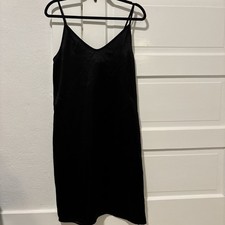 Everlane Sz 8 M Black The Party Side Slit Satin Pieced Slip Shift Dress