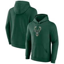 Men's Fanatics  Hunter Green Milwaukee Bucks Primary Logo Pullover Hoodie