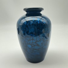 Vintage Black And Blue Speckled Mottled Inclusion Art Glass Vase 16.5cm high 