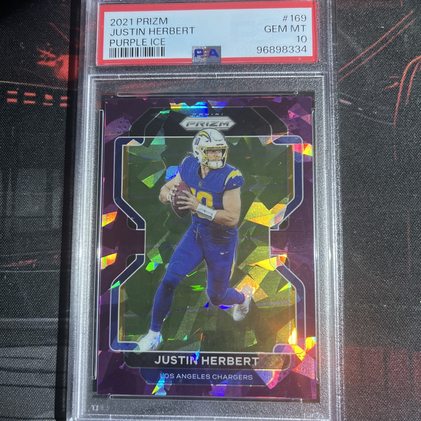 2021 JUSTIN HERBERT #d /225 Panini Prizm Purple Ice Prizm SP PSA 10 GEM