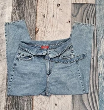 Guess Reda Fold Over High Waist Straight Leg Jeans Belted Women's Size 32