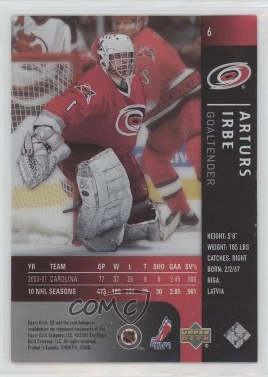 2001-02 Upper Deck Ice Arturs Irbe #6 - Image 2 of 2