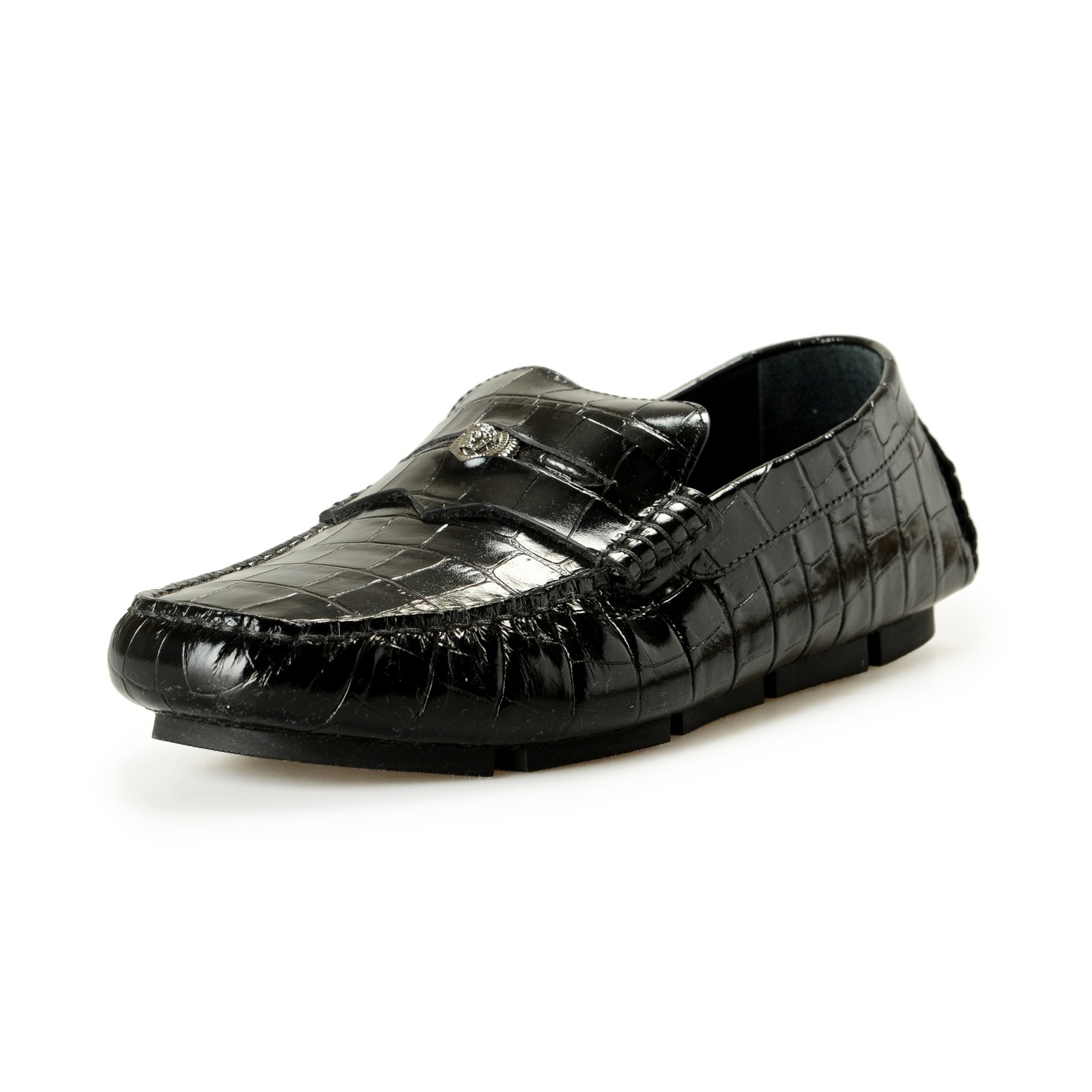Versace Mens Croc Print Leather Black Driver Loafers Shoes US 11 IT 44 80190₽