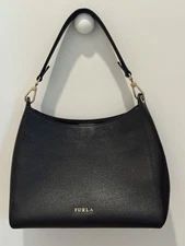 Furla Black Leather Shoulder Bag with Double Handle Made in Italy