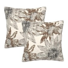 Grey Floral Pillow Covers 18x18 Inch Set of 2 Retro 18" x 18" Pack of 2 Brown