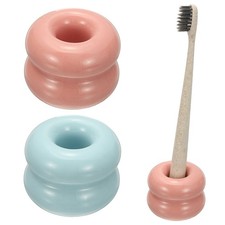 2Pcs Mini Ceramics Toothbrush Holder Stands, Pink, Blue