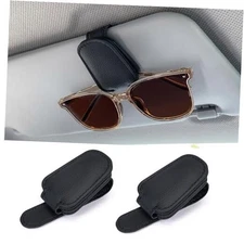 Shering Sunglasses Holders for Car Sun Visorpack Magnetic Leather 2 BLACK