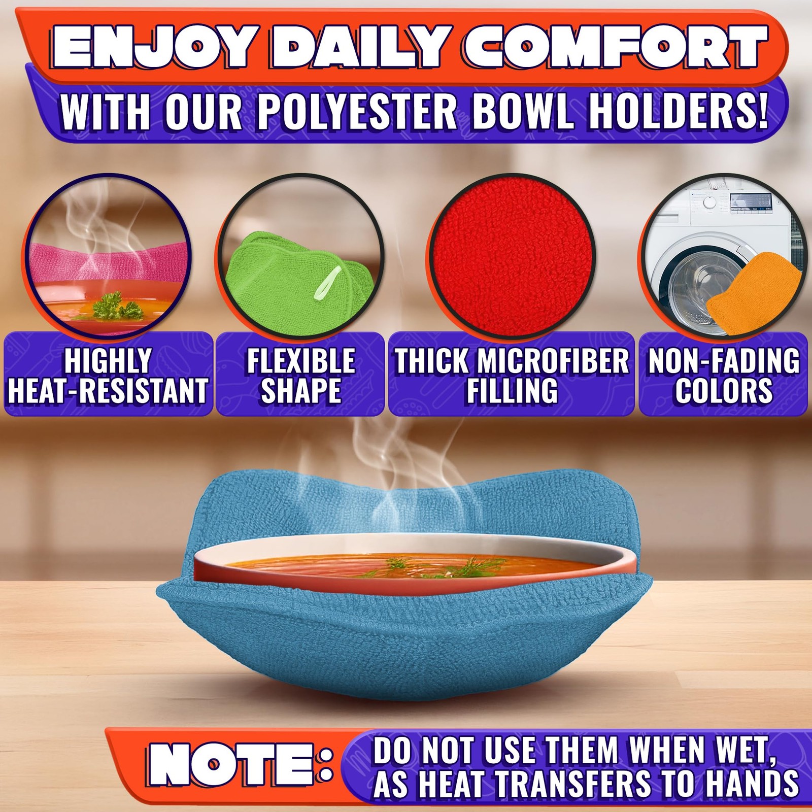 5 Pcs Bowl Holders for Hot Food – Five-Color Microwave Bowl Holder (7.5"x7.5"...