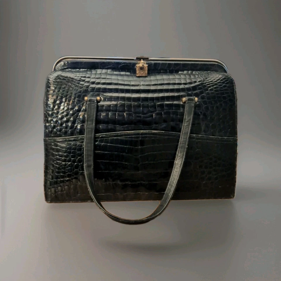 Cartera de cocodrilo Bella Stone negra de colección Foto 2 de 4