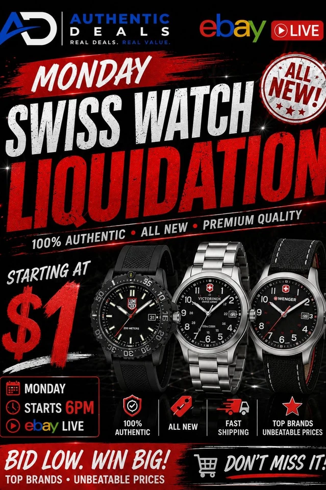MONDAY MADNESS! HUGE WATCH LIVE! SWISS MADE + MORE! $1 STARTS! ALL NEW!
