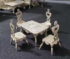 Antique 800 Sterling Silver German Miniature Table and Chairs Set Dollhouse 5pcs