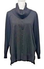 Tribal Turtleneck Tunic Sweater L Black Long Sleeve Side Slit Knit