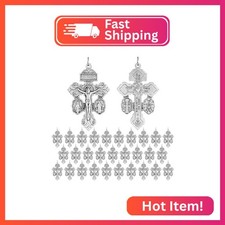 Loetere 30 Pcs Catholic Crucifix for Rosary Making Bulk 2.2 Inch Cross Charms Pe