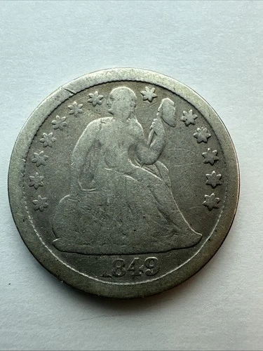 1849 Silver Seated Liberty Dime Ten Cents US Coin 10c Good Condition