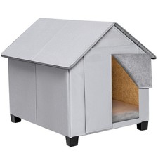 Outdoor Dog House, Elevated Foldable Dog Cave Bed with Removable Plush Mat for M