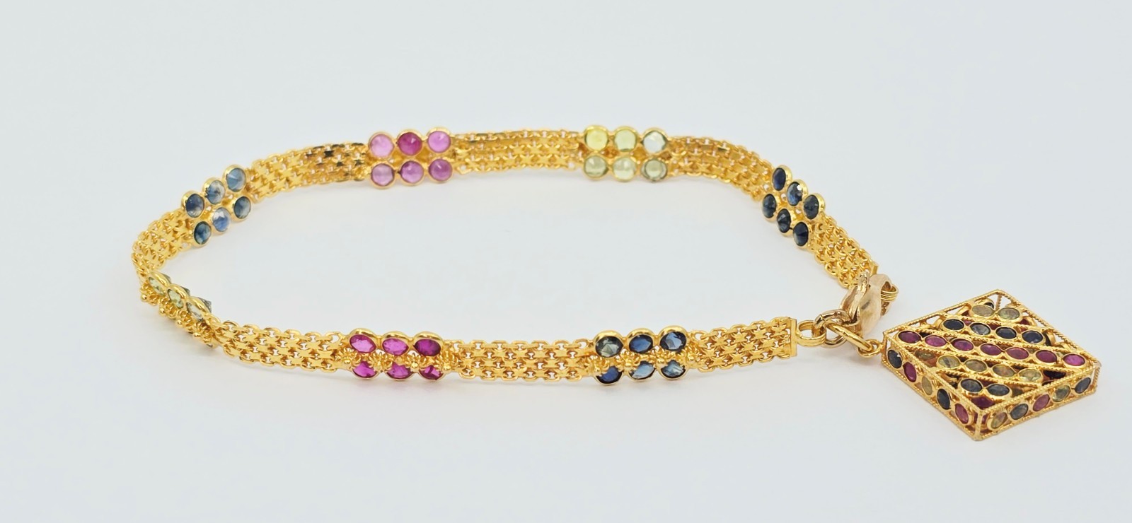 Unique 20K Solid Yellow Gold Multi Colored Gemsto… - image 7