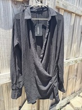 PrettyLittleThing Women's Deep V Neck Long Sleeve Black Dress Size 6