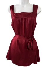Vintage 90s 1990s Speigel Red Satin Tie Top 100% silk Square Neck size 10