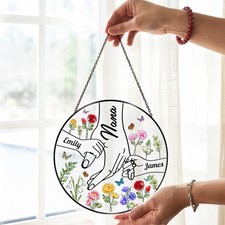 Personalized Mothers Day Glass Suncatcher Grandma Holding Hands Gift for Mom
