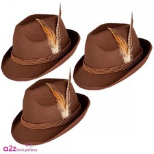 Mens 3 x Brown Oktobefest Hats Stag Party Bavarian Beer Festival Fancy Dress