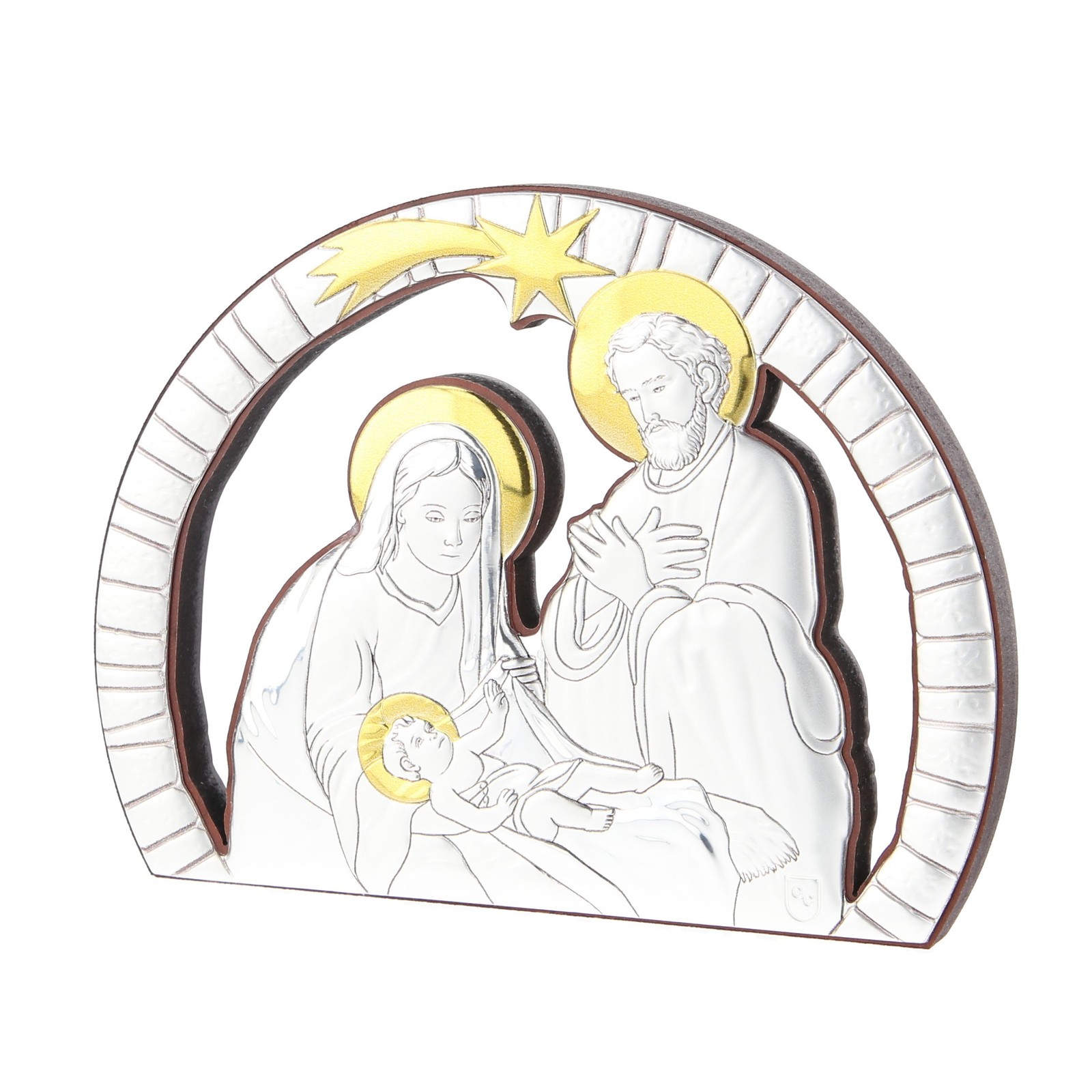 Cadre de la Sainte Famille argenté 10x14cm, icône de chevet stable