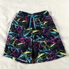 Wonder Nation Multicolor Boy S 6-7 Sharks All Over Print Beach Lined Swim Trunks