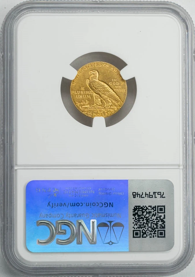 1911-D $2 1/2 Gold Indian $2.5 Strong D MS62 NGC 950137-2 - Image 2 of 4