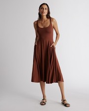 Quince Women Tencel Jersey Fit & Flare Midi Dress Brown M