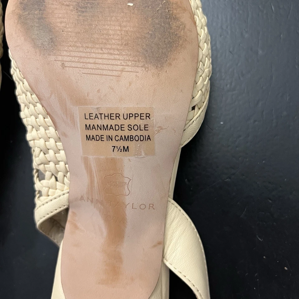 Tacones de gatito tejidos Ann Taylor Ariana de cuero Missy trigo sarraceno talla 7,5 Foto 4 de 4