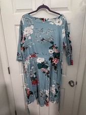 laocheshea Blue Floral Midi A-Line Dress 3/4 Sleeve Plus Size 4XL