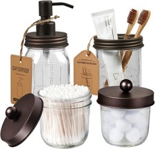 Lotion  Soap Mason Jar Bathroom Accessory Set w/ Q Tip  Toothbrush Holders