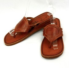 Vintage Tijuca Leather Wide Strap Cushioned Wedge Thong Comfort Sandals 6.5