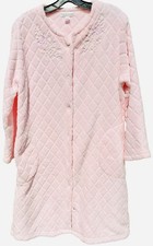 Miss Elaine Vintage Diamond Quilted Robe M Pink Fleece Snaps Embroidery Granny