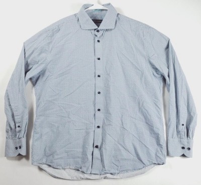 Neiman Marcus Shirt Mens XL Blue White Cotton Long Sleeve Regular Fit