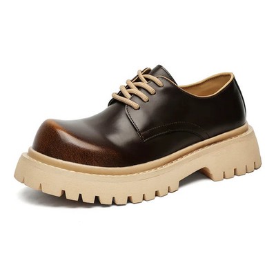 Men's Big Head British Retro Boots Platform Heightened Small Leather Derby Shoes