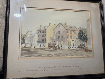 Antique ''Northeast Corner Of Broad And Chestnut Streets Philadelphia 1850'' Print