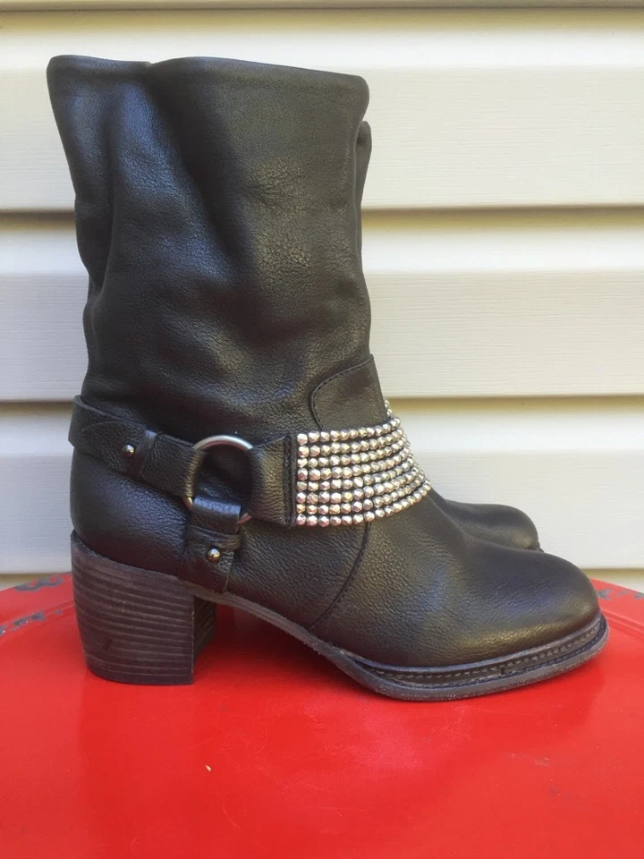 VERA WANG LAVENDER NATASHA LEATHER ANKLE JEWELED HEELED BOOTS BLACK 8 EUC! $421 - Image 3 of 4