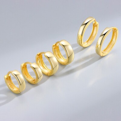 9ct Yellow Gold on Silver  17.5mm Chunky Huggie Hoop Earrings Ladies / Mens