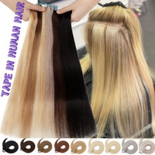 Tape In Skin Weft 100 Real Human Remy Hair Extensions Full Head 12-24inch THICK