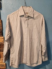 VTG Burberry London Plaid Mens Shirt Size L Made In USA Blue Grey