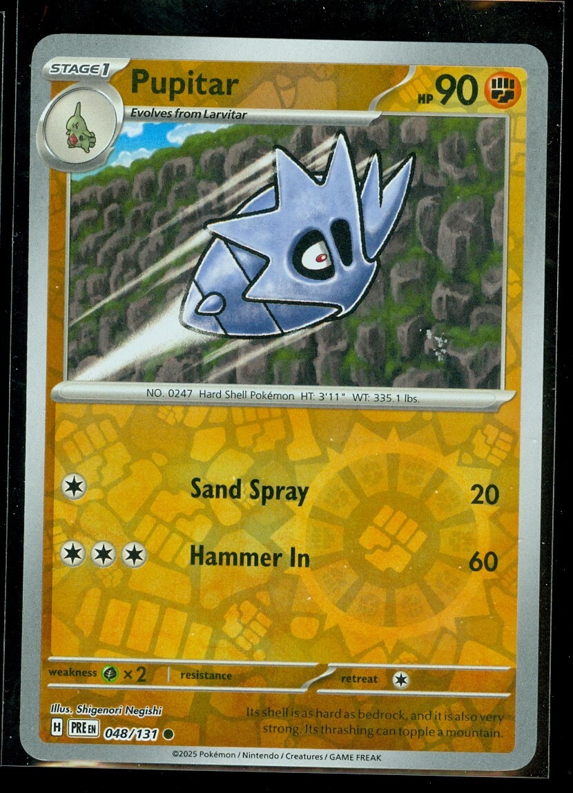 pokemon pupitar card (048/131) Pokemon TCG Prismatic Evolutions Single: Pupitar Reverse Holo Common