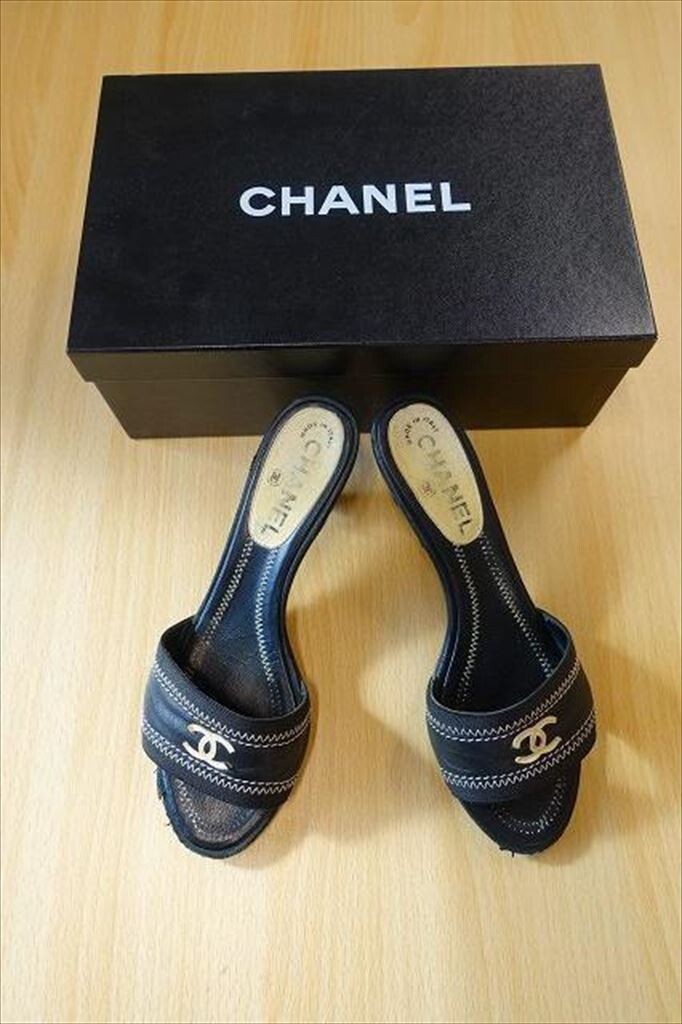 CHANEL COCO MARK Logo Heel Sandals Mules Pumps Shoes Women EU 37