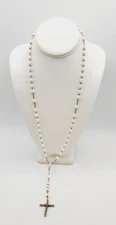 Christian Cross religious White beaded necklace 24"