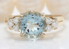 3.10 Carat Natural Blue AQUAMARINE and DIAMOND 14K Solid Yellow Gold Women Ring