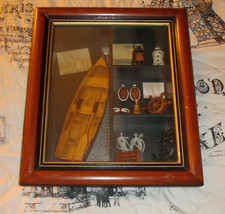 9.5" dory canoe boat ART framed shadow box nautical ship wheel anchor fishing