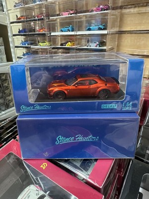 DODGE CHALLENGER SRT HELLCAT FLAME ORANGE HOOD OPENS 1/64 BY STANCE HUNTERS SH