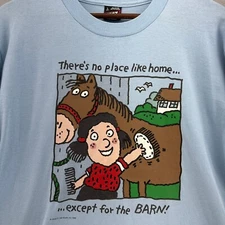 1992 Jared D Lee Single Stitch No Place Like Home Barn Horse Tshirt Blue VTG 90s